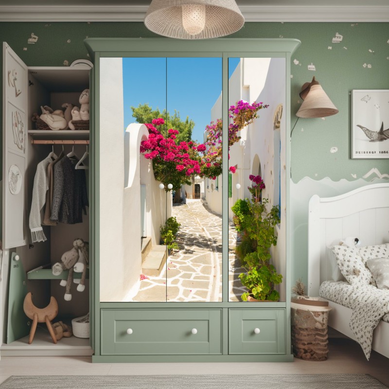 Naklejka na szafę vintage tropikalny wzór z liśćmi – Wallissimo®