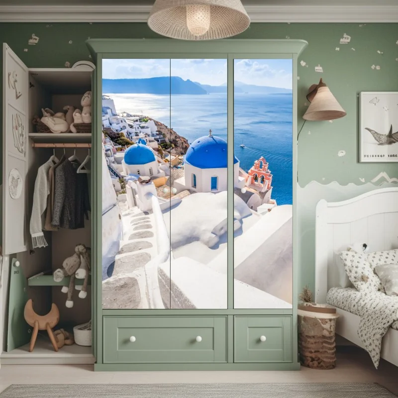 Naklejka na szafę delikatny złoty wzór miłorzębu – Wallissimo®