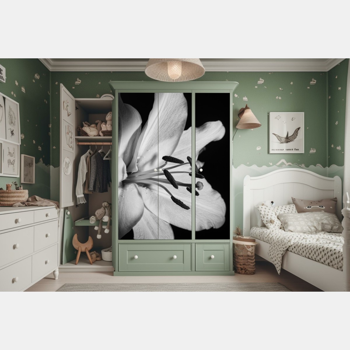 Naklejka na szafę monochromatyczna lilia zbliżenie – Wallissimo® Naklejka na szafę monochromatyczna lilia zbliżenie – Wallissimo®