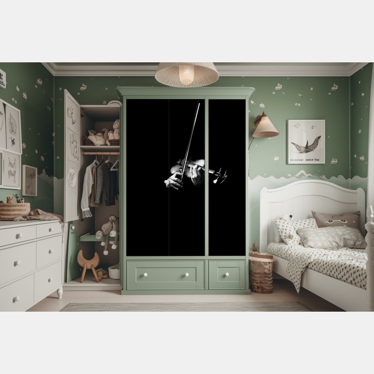 Naklejka na szafę skrzypce w monochromie – Wallissimo® Naklejka na szafę skrzypce w monochromie – Wallissimo®