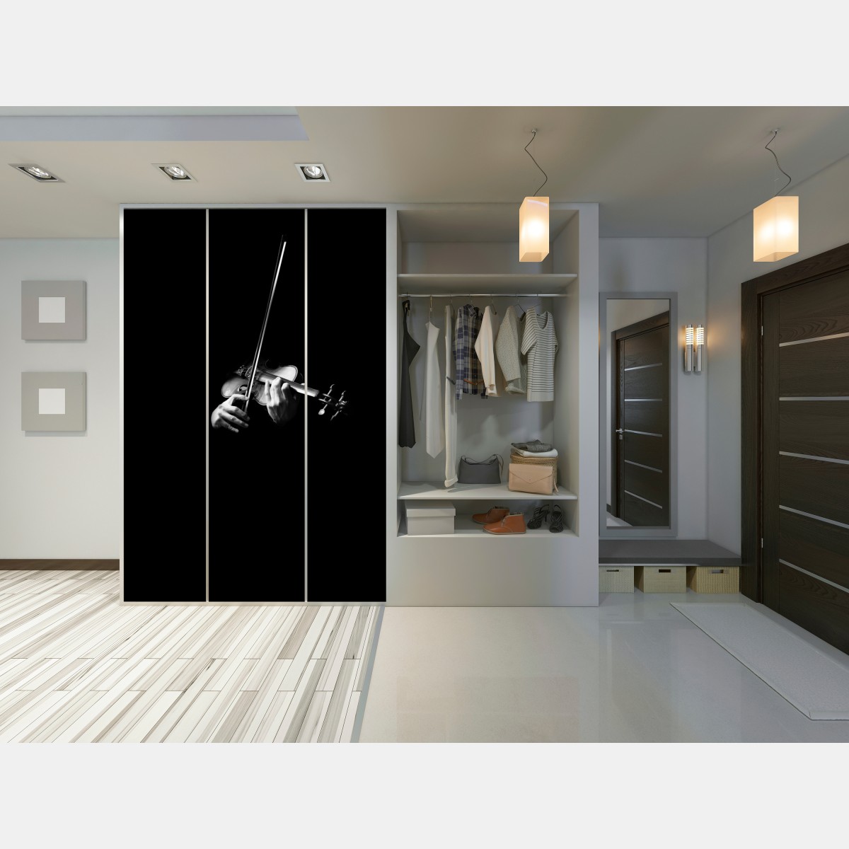 Naklejka na szafę skrzypce w monochromie – Wallissimo® Naklejka na szafę skrzypce w monochromie – Wallissimo®