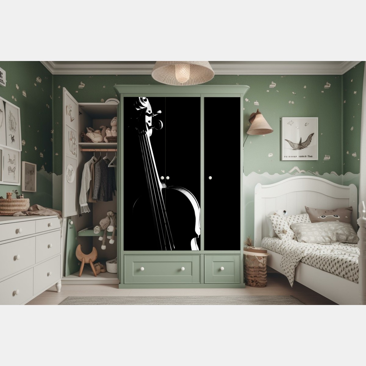 Naklejka na szafę elegancka sylwetka skrzypiec na czarnym tle – Wallissimo® Naklejka na szafę elegancka sylwetka skrzypiec na czarnym tle – Wallissimo®