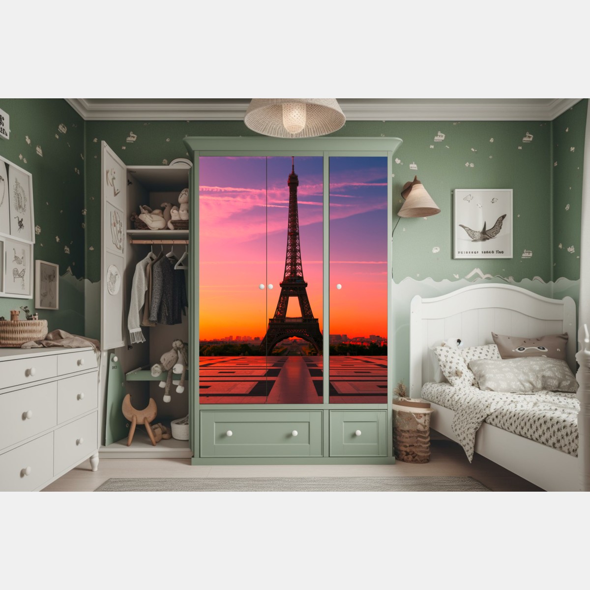 Naklejka na szafę świt nad Wieżą Eiffla – Wallissimo® Naklejka na szafę świt nad Wieżą Eiffla – Wallissimo®