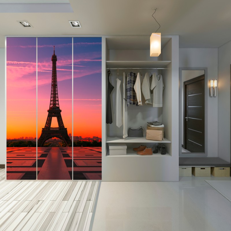 Naklejka na szafę świt nad Wieżą Eiffla – Wallissimo® Naklejka na szafę świt nad Wieżą Eiffla – Wallissimo®