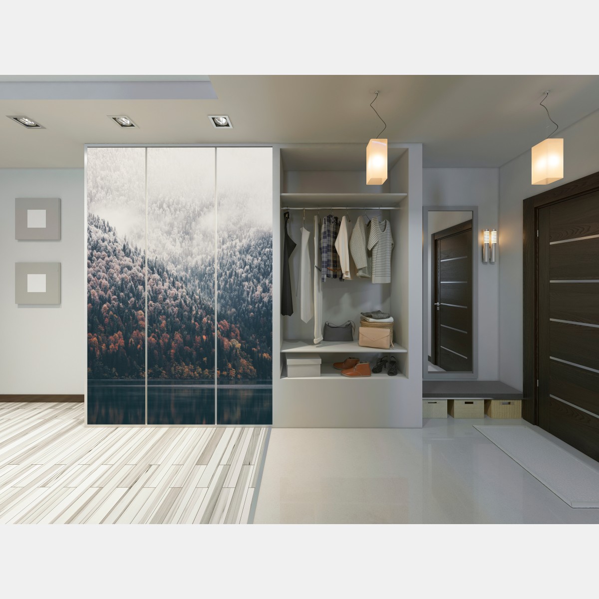 Naklejka na szafę jesienna mgła nad górskim lasem – Wallissimo® Naklejka na szafę jesienna mgła nad górskim lasem – Wallissimo®