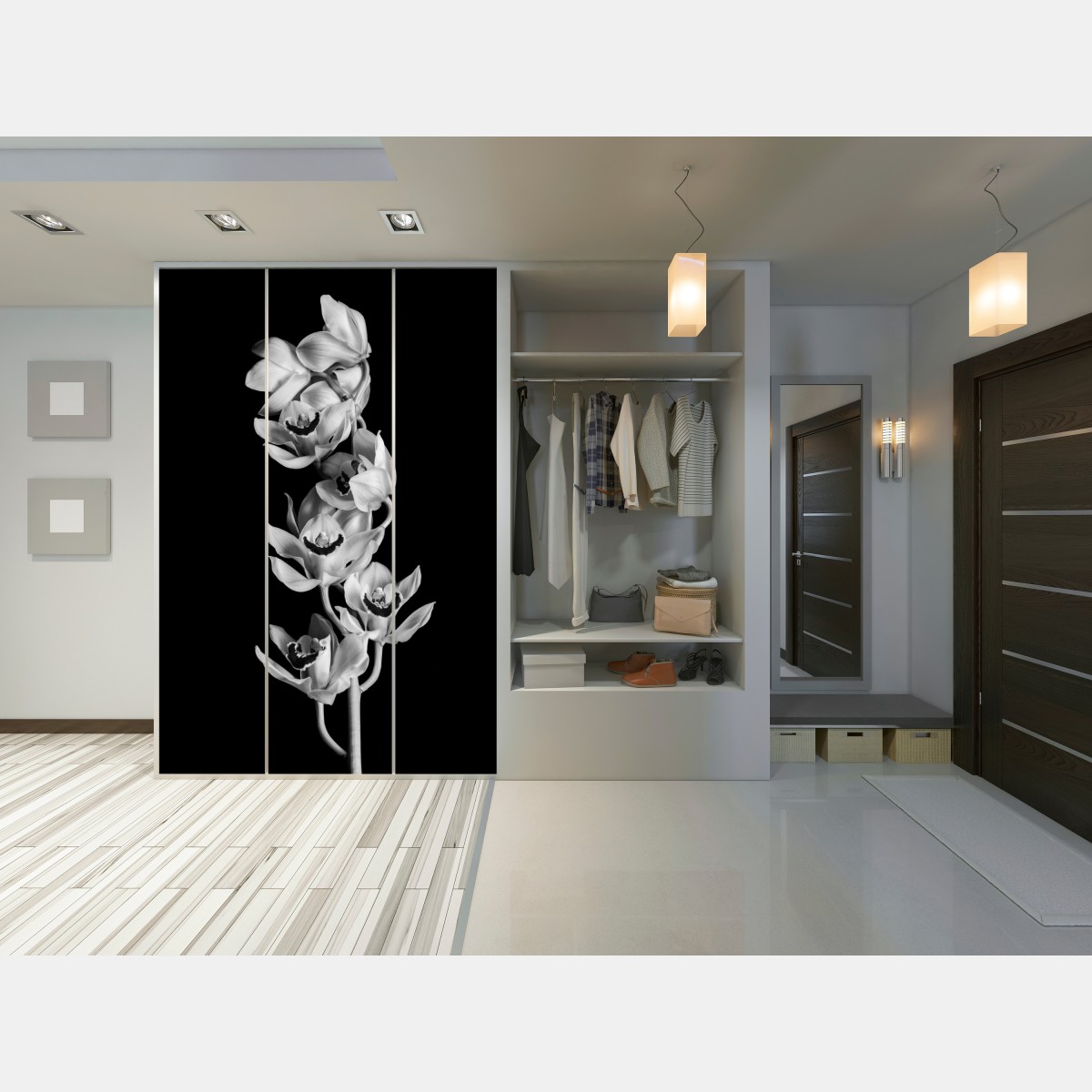 Naklejka na szafę elegancka monochromatyczna gałąź orchidei – Wallissimo® Naklejka na szafę elegancka monochromatyczna gałąź orchidei – Wallissimo®