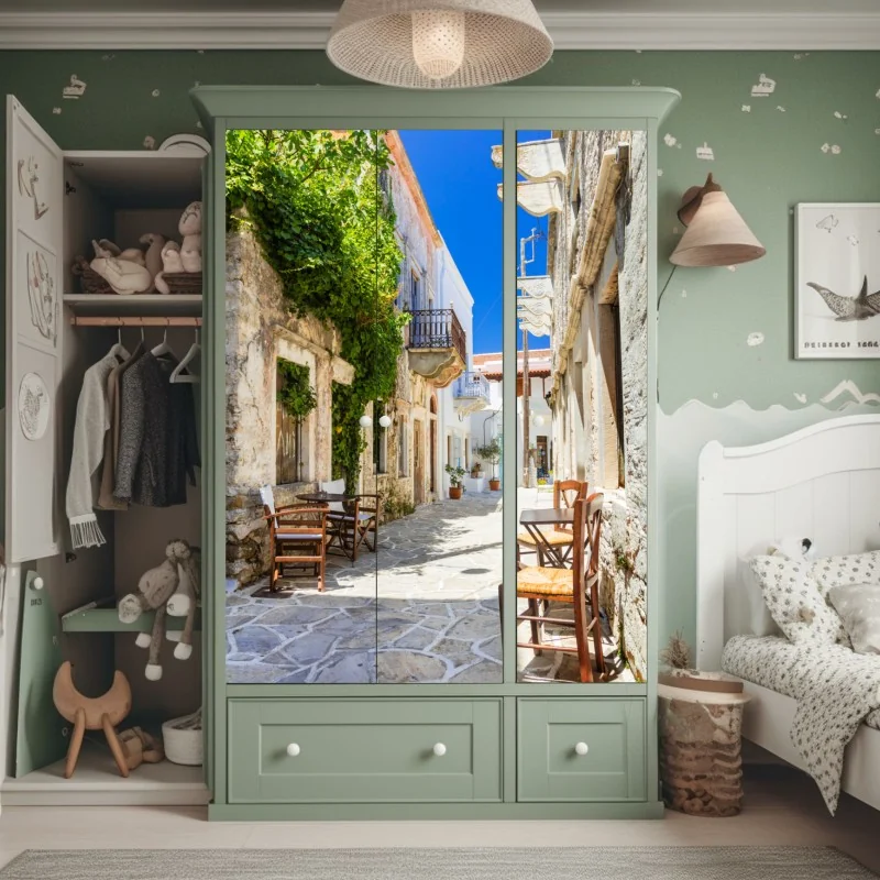 Naklejka na szafę beżowa tekstura kamienia travertynu – Wallissimo®