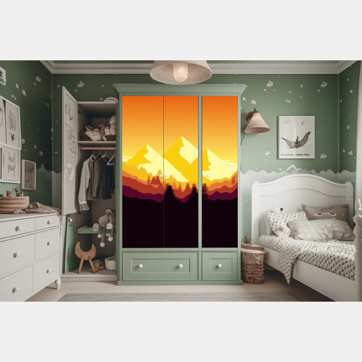 Naklejka na szafę złoty zachód słońca nad górami – Wallissimo® Naklejka na szafę złoty zachód słońca nad górami – Wallissimo®