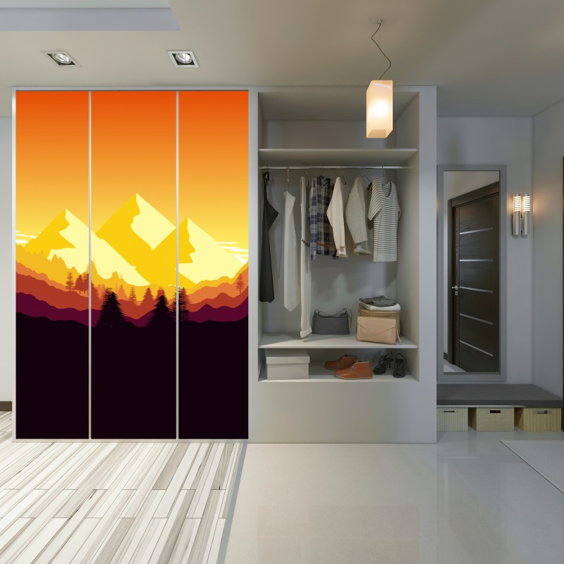 Naklejka na szafę złoty zachód słońca nad górami – Wallissimo® Naklejka na szafę złoty zachód słońca nad górami – Wallissimo®
