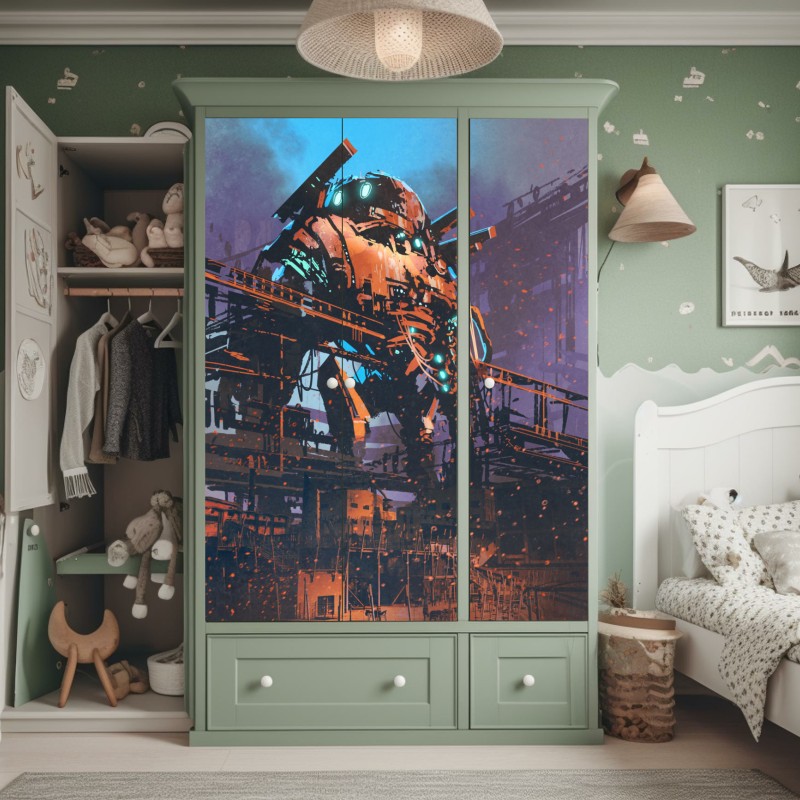 Naklejka na szafę złote tropikalne liście na beżowym tle – Wallissimo®