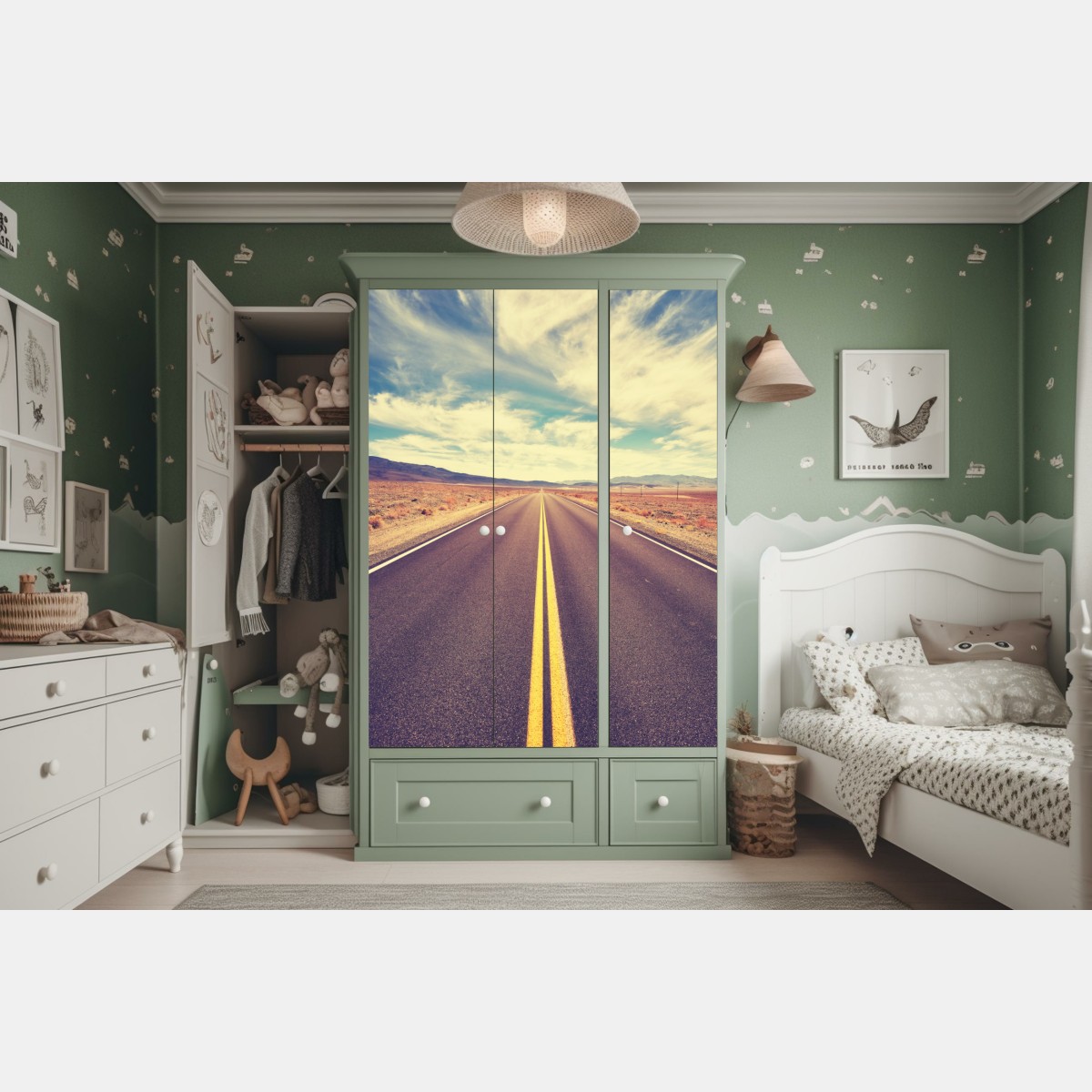 Naklejka na szafę vintageowa droga przez pustynię, Dolina Śmierci – Wallissimo® Naklejka na szafę vintageowa droga przez pustynię, Dolina Śmierci – Wallissimo®