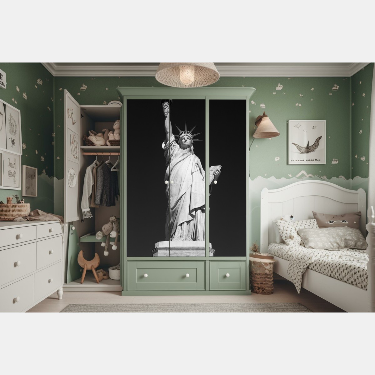 Naklejka na szafę Statua Wolności w monochromie – Wallissimo® Naklejka na szafę Statua Wolności w monochromie – Wallissimo®