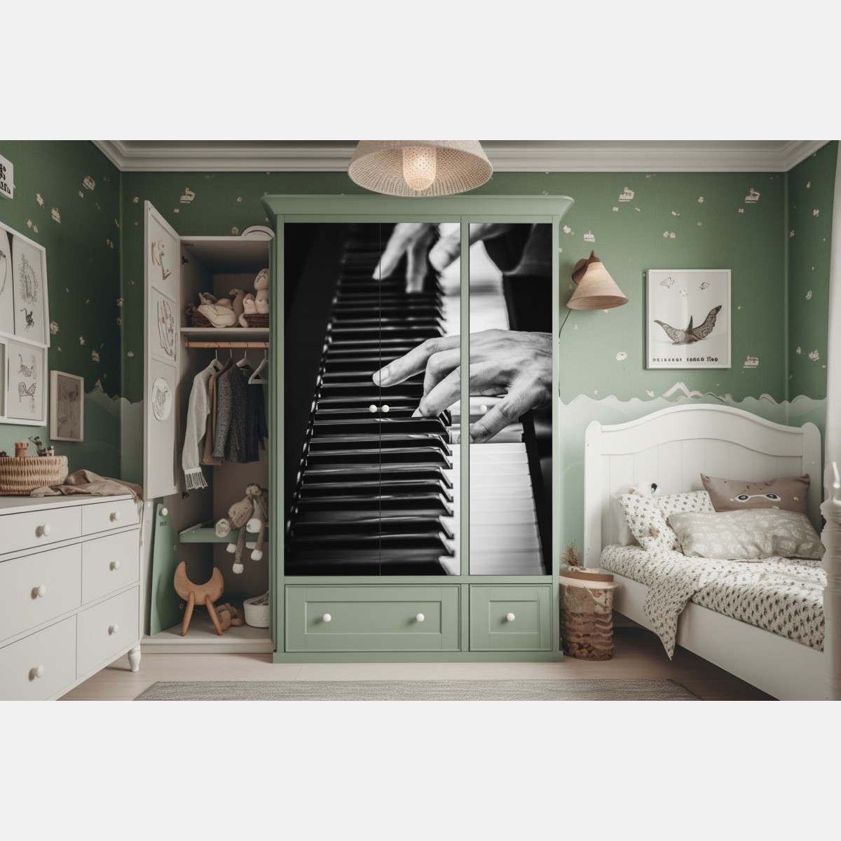 Naklejka na szafę dłonie przy fortepianie w ruchu – Wallissimo® Naklejka na szafę dłonie przy fortepianie w ruchu – Wallissimo®