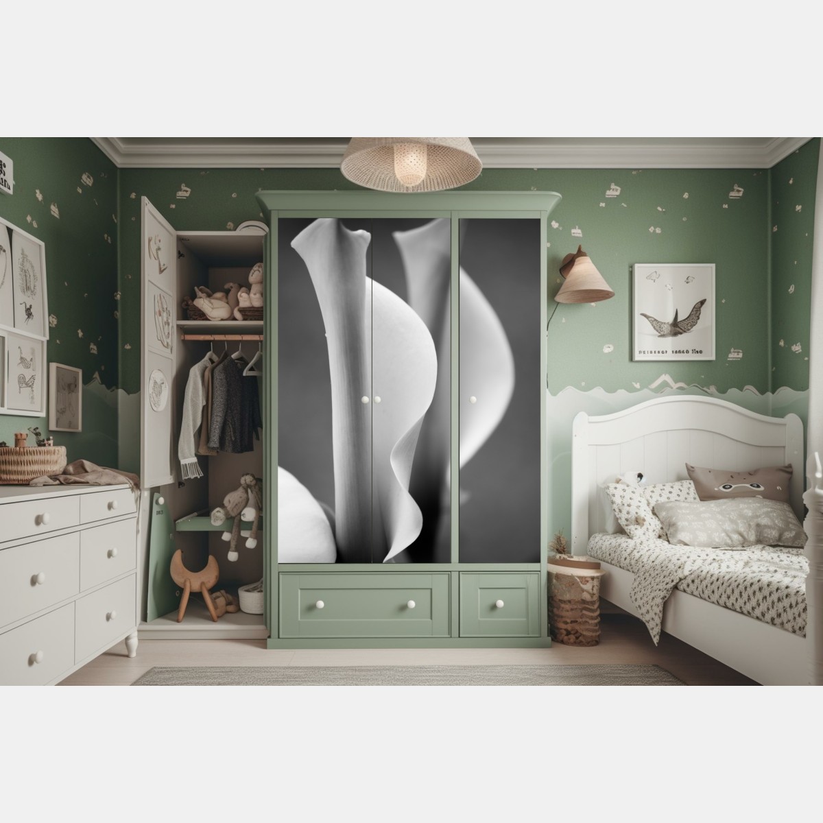 Naklejka na szafę eleganckie kallie w monochromie – Wallissimo® Naklejka na szafę eleganckie kallie w monochromie – Wallissimo®