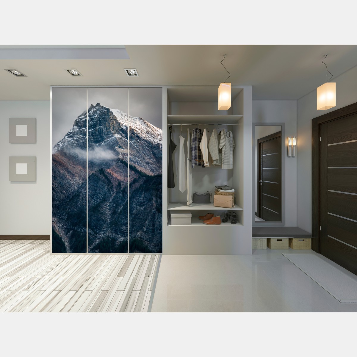 Naklejka na szafę dramatyczny alpejski szczyt we mgle – Wallissimo® Naklejka na szafę dramatyczny alpejski szczyt we mgle – Wallissimo®