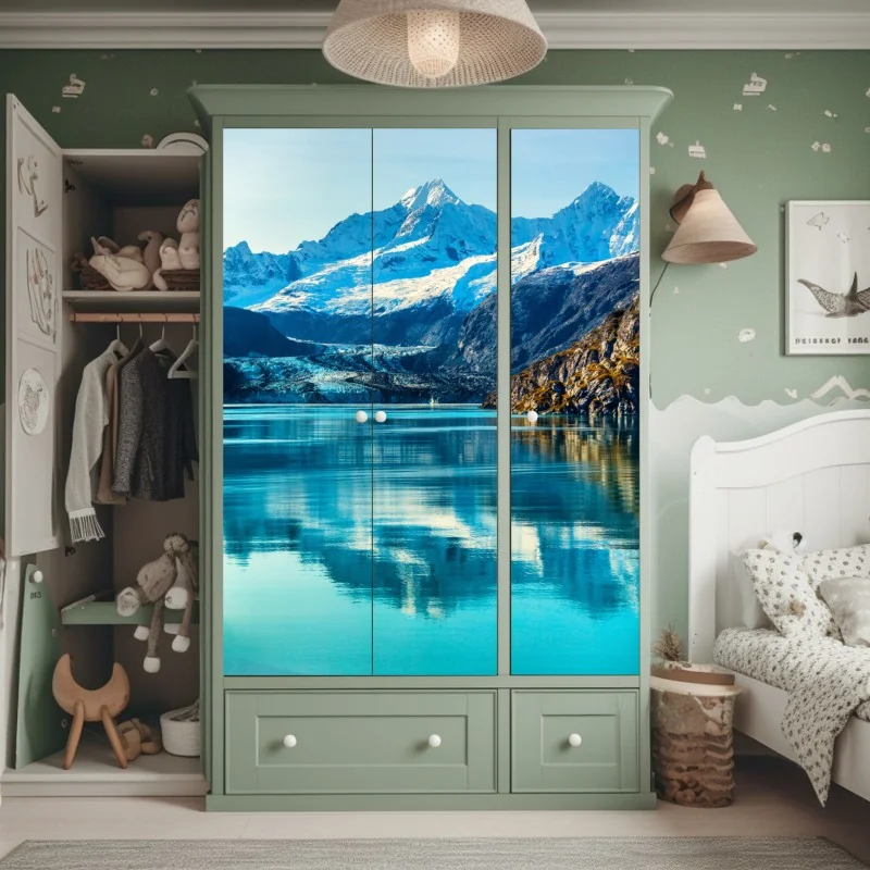 Naklejka na szafę jasny bukiet słoneczników na żółtym tle – Wallissimo®