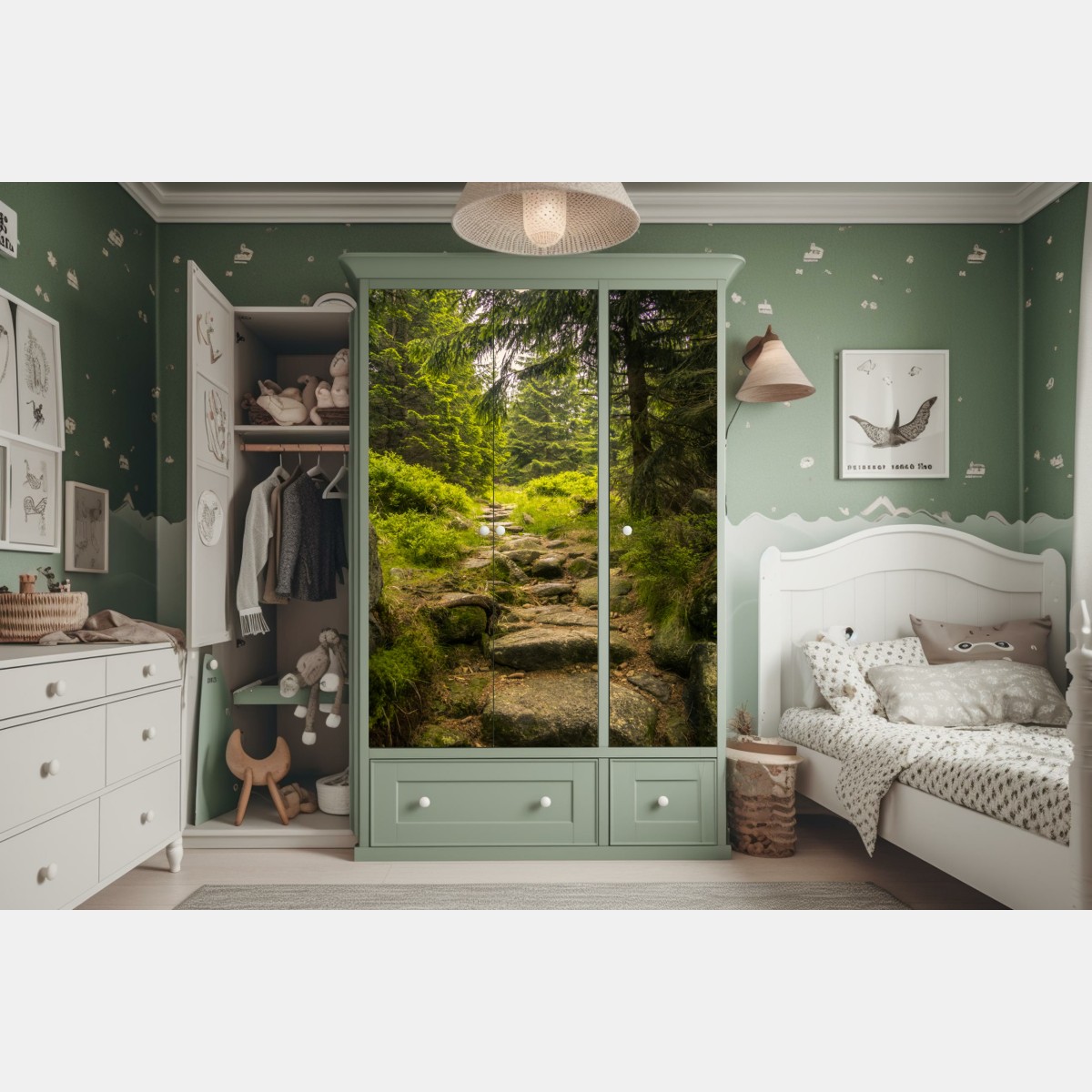 Naklejka na szafę spokojna leśna ścieżka wśród sosen – Wallissimo® Naklejka na szafę spokojna leśna ścieżka wśród sosen – Wallissimo®