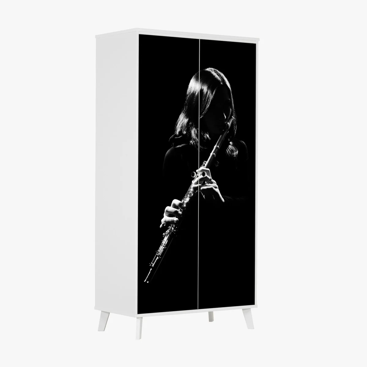 Naklejka na szafę elegancka sylwetka flecistki – Wallissimo® Naklejka na szafę elegancka sylwetka flecistki – Wallissimo®