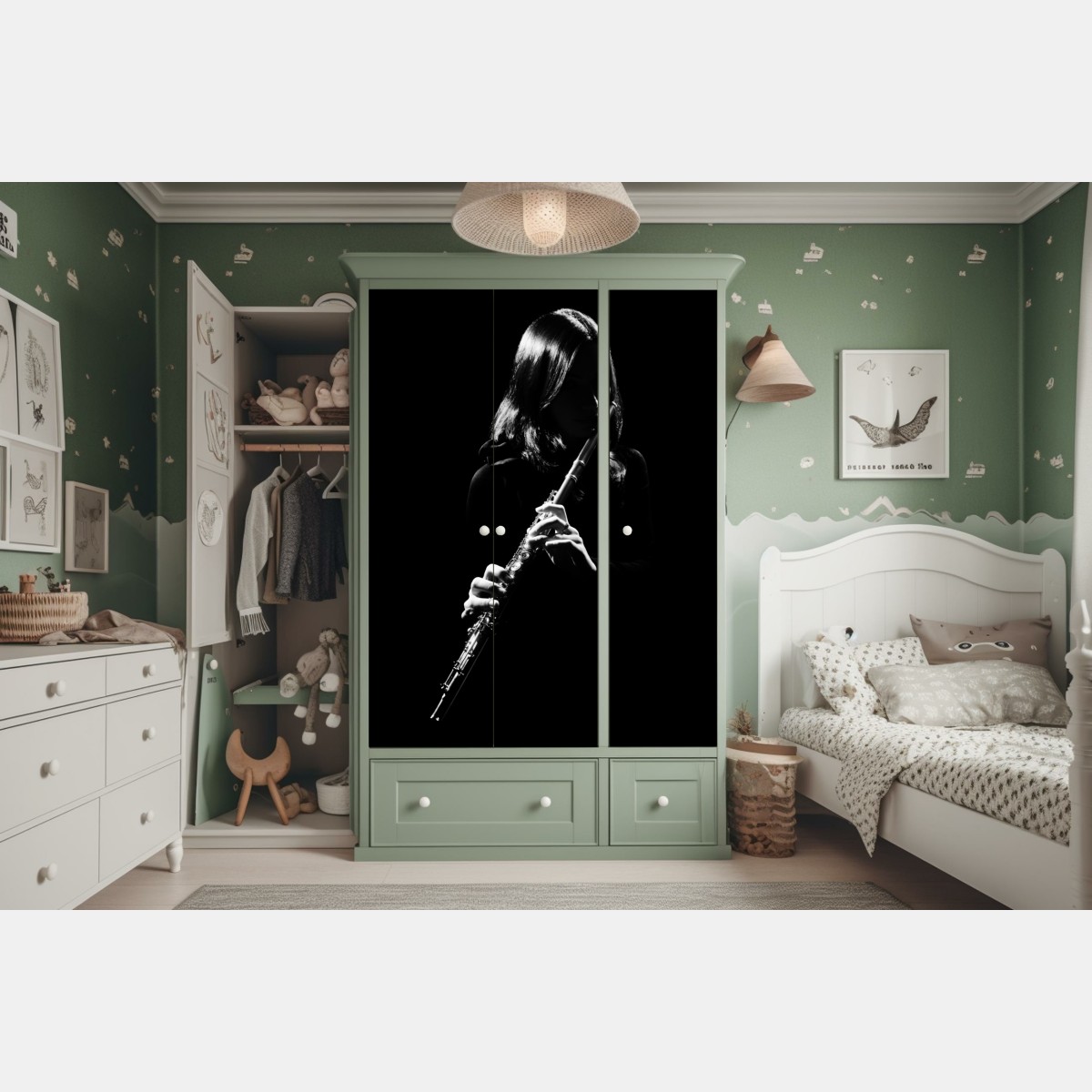 Naklejka na szafę elegancka sylwetka flecistki – Wallissimo® Naklejka na szafę elegancka sylwetka flecistki – Wallissimo®