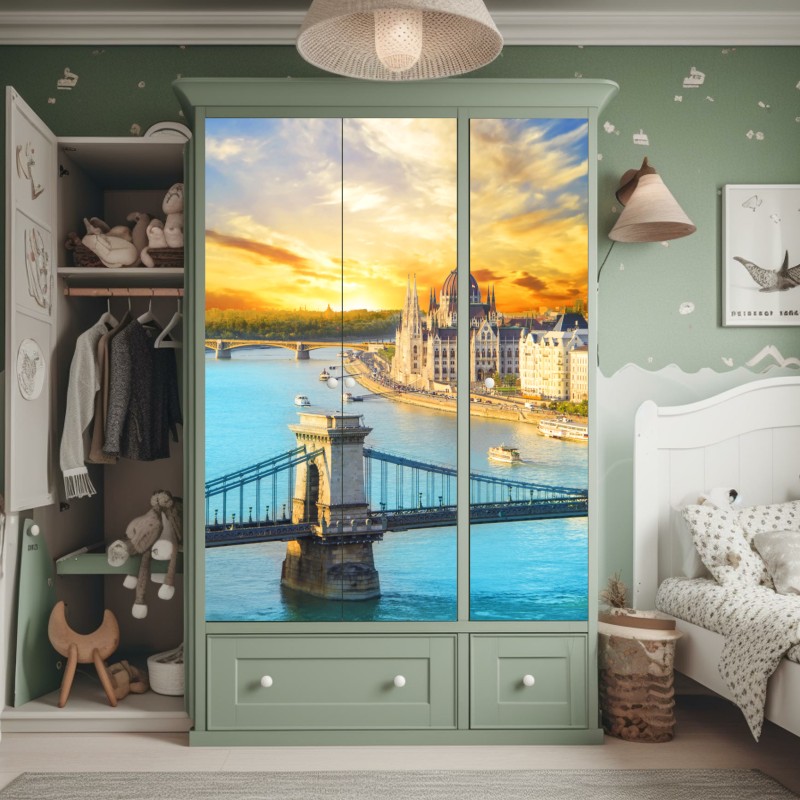 Naklejka na szafę niebieski kwiatowy wzór toile – Wallissimo®