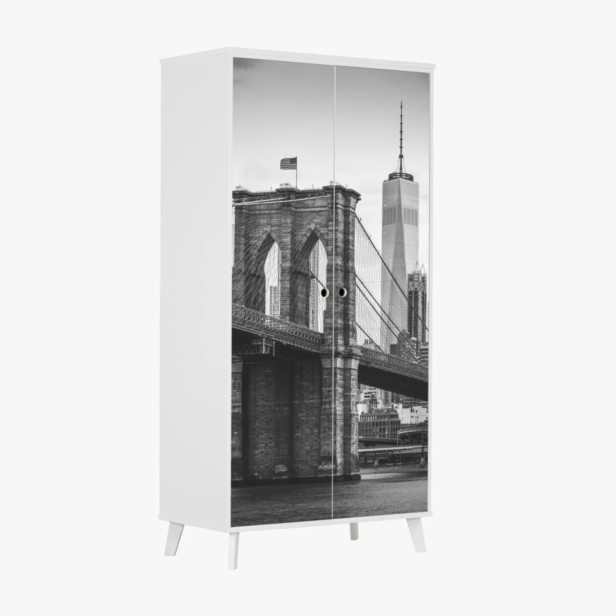 Naklejka na szafę most brooklyński w czerni i bieli – Wallissimo® Naklejka na szafę most brooklyński w czerni i bieli – Wallissimo®
