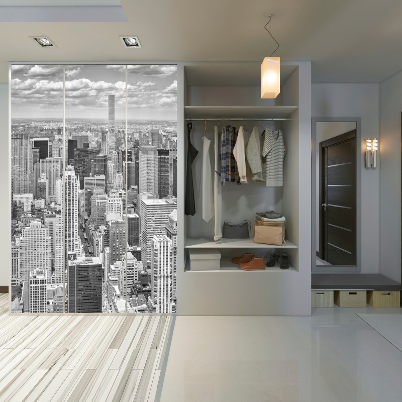 Naklejka na szafę panorama Nowego Jorku w monochromie – Wallissimo® Naklejka na szafę panorama Nowego Jorku w monochromie – Wallissimo®