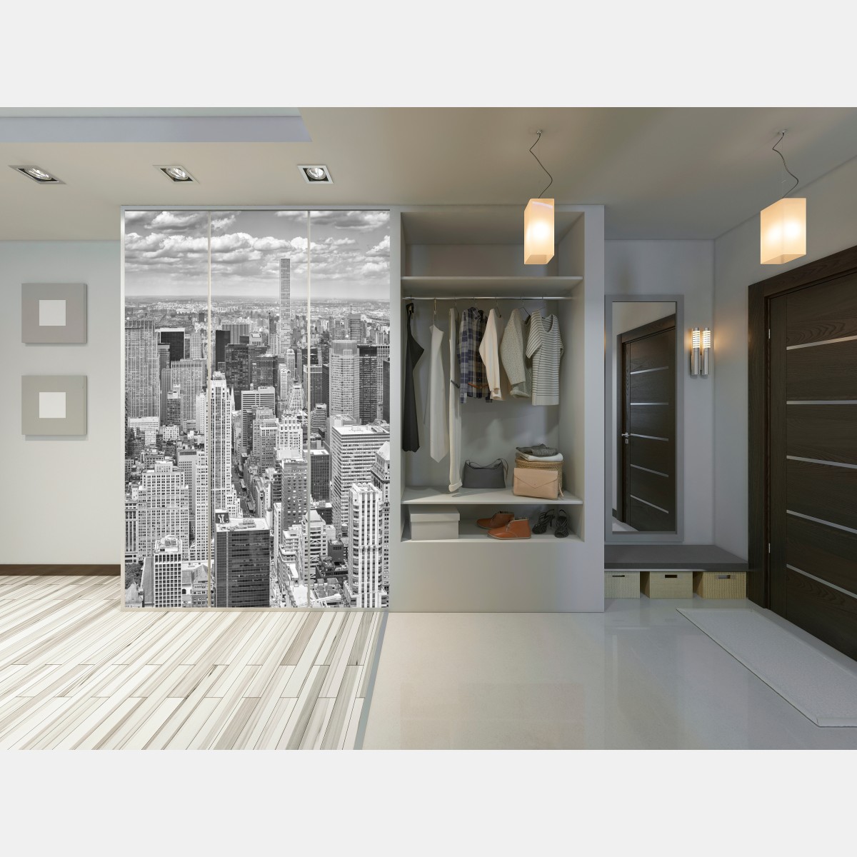 Naklejka na szafę panorama Nowego Jorku w monochromie – Wallissimo® Naklejka na szafę panorama Nowego Jorku w monochromie – Wallissimo®