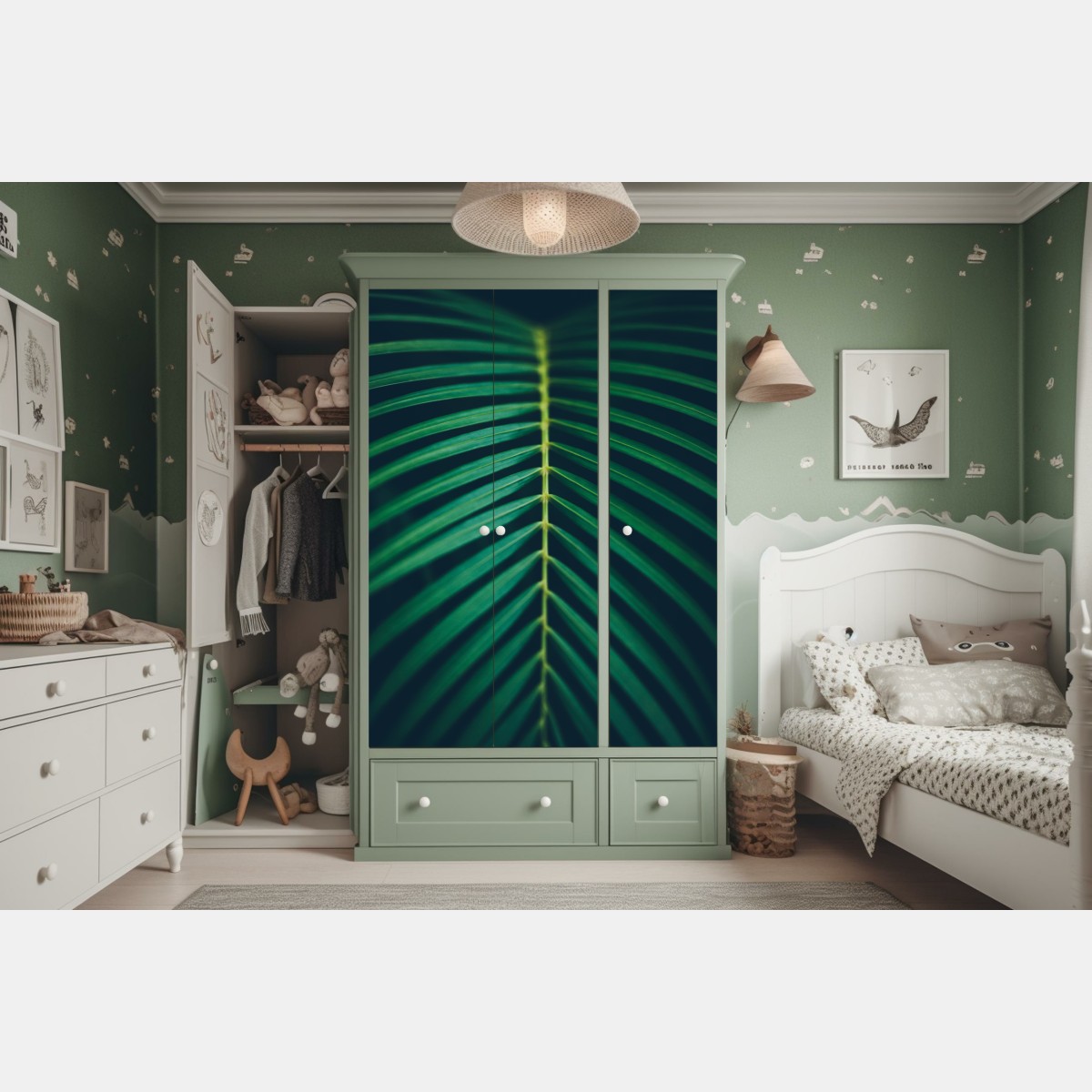 Naklejka na szafę pionowy liść palmy z bliska – Wallissimo® Naklejka na szafę pionowy liść palmy z bliska – Wallissimo®