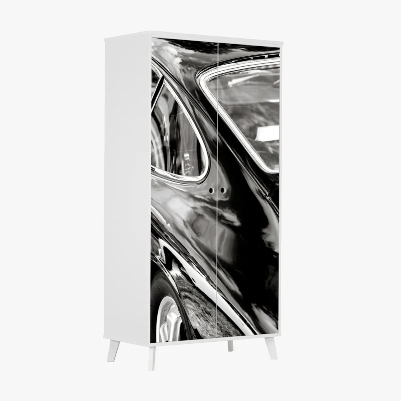 Naklejka na szafę zabytkowy tył samochodu w czerni i bieli