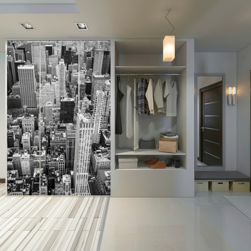 Naklejka na szafę czarno-biała panorama miasta – Wallissimo® Naklejka na szafę czarno-biała panorama miasta – Wallissimo®