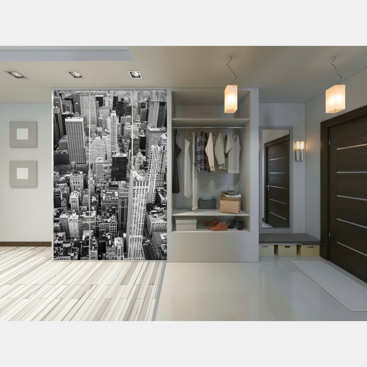 Naklejka na szafę czarno-biała panorama miasta – Wallissimo® Naklejka na szafę czarno-biała panorama miasta – Wallissimo®