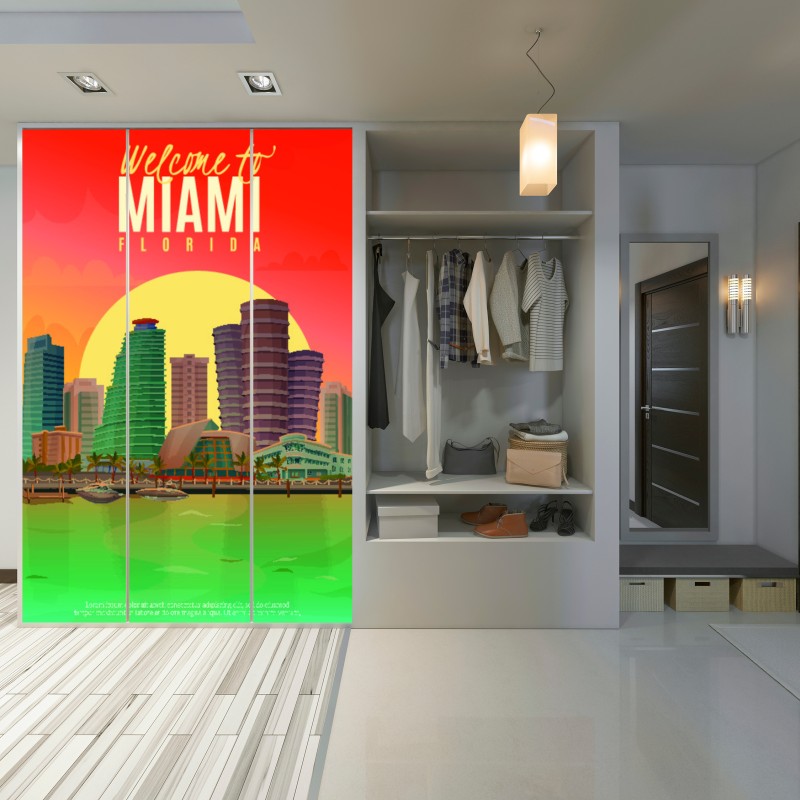 Naklejka na szafę Miami panorama zachodu słońca – Wallissimo® Naklejka na szafę Miami panorama zachodu słońca – Wallissimo®