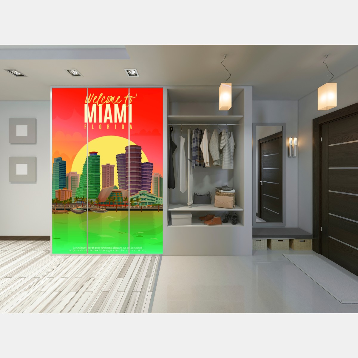 Naklejka na szafę Miami panorama zachodu słońca – Wallissimo® Naklejka na szafę Miami panorama zachodu słońca – Wallissimo®