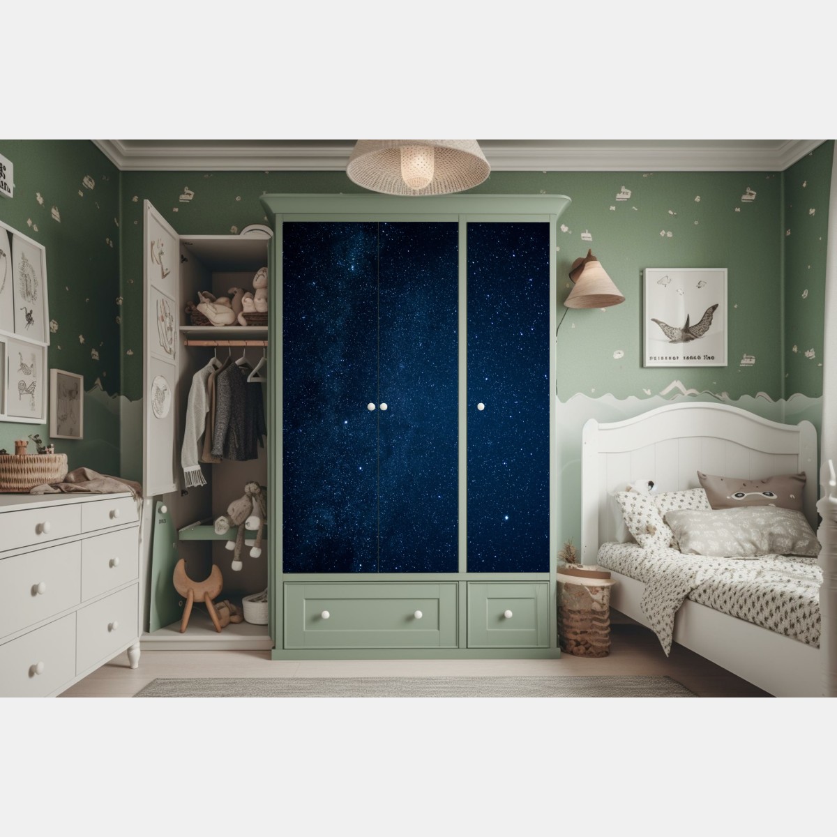 Naklejka na szafę głębokie niebieskie gwiaździste niebo – Wallissimo® Naklejka na szafę głębokie niebieskie gwiaździste niebo – Wallissimo®