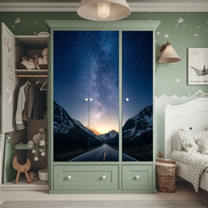 Naklejka na szafę luksusowa niebiesko-złota abstrakcja fluidalna – Wallissimo®