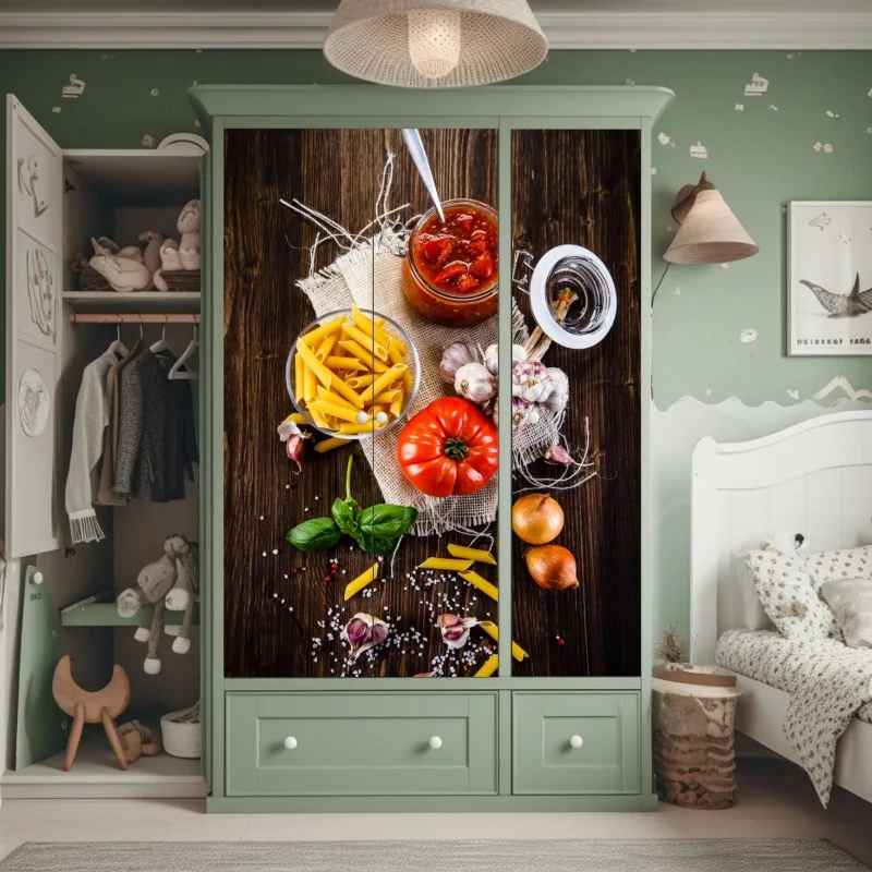 Naklejka na szafę botaniczny wzór liści w turkusie i koralu – Wallissimo®