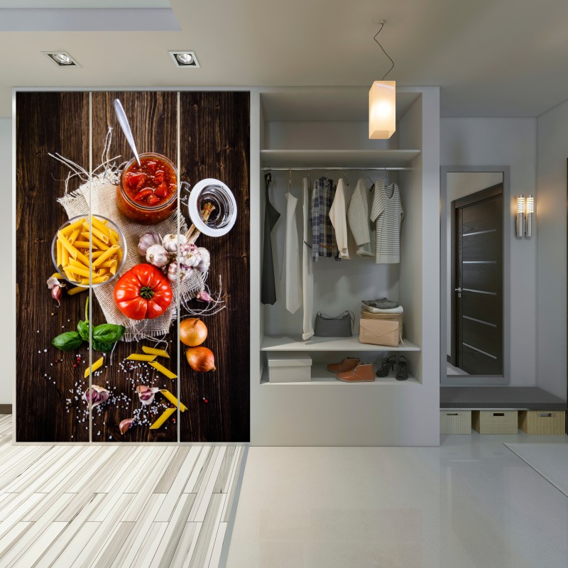 Naklejka na szafę rustykalne włoskie składniki do makaronu – Wallissimo® Naklejka na szafę rustykalne włoskie składniki do makaronu – Wallissimo®