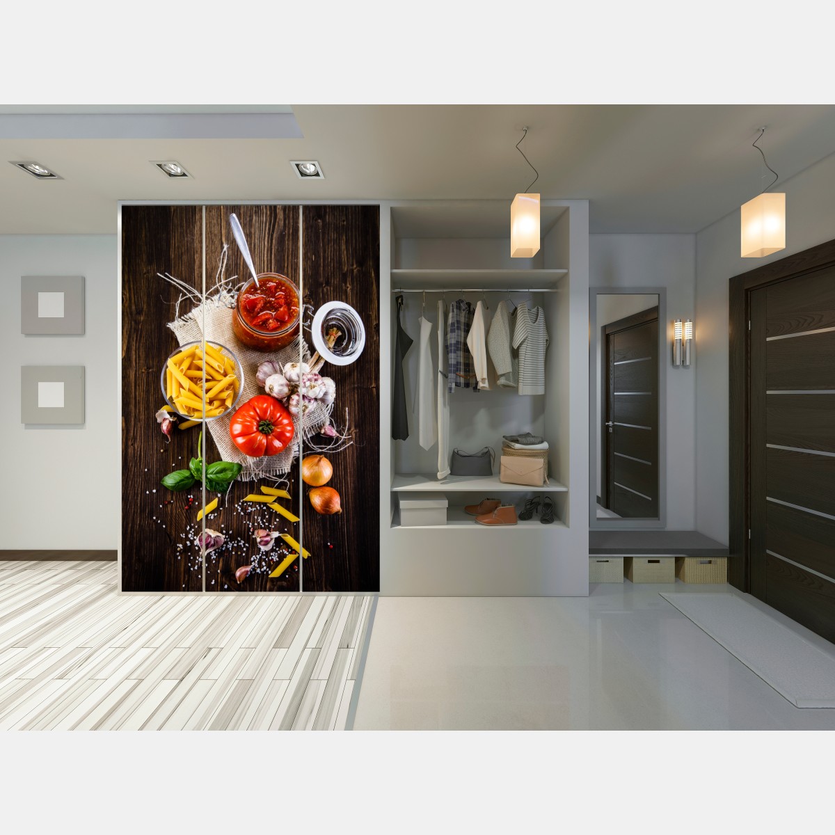 Naklejka na szafę rustykalne włoskie składniki do makaronu – Wallissimo® Naklejka na szafę rustykalne włoskie składniki do makaronu – Wallissimo®