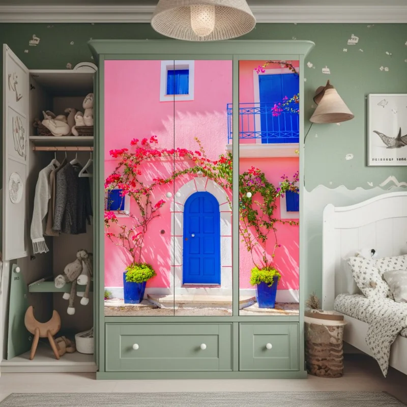 Naklejka na szafę miętowy kwiatowy wzór w stylu vintage – Wallissimo®