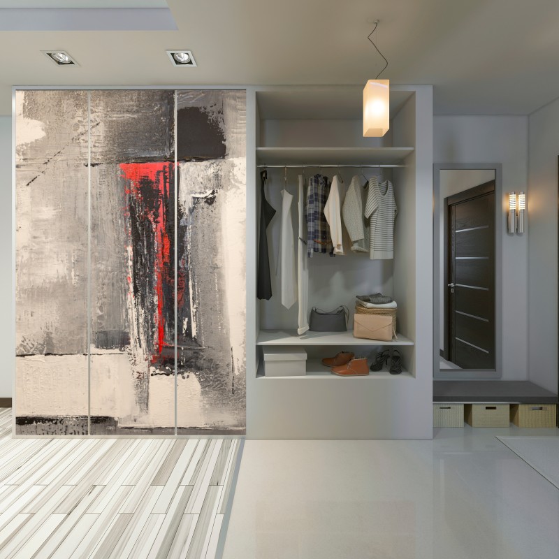 Naklejka na szafę teksturalna abstrakcja z czerwonym akcentem – Wallissimo® Naklejka na szafę teksturalna abstrakcja z czerwonym akcentem – Wallissimo®