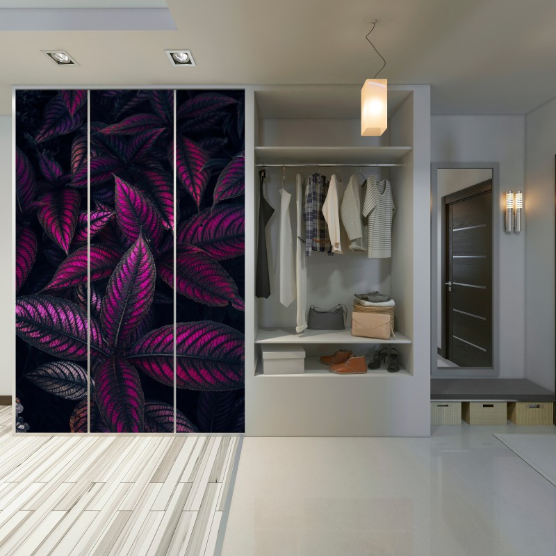 Naklejka na szafę intensywny fioletowy wzór liści – Wallissimo® Naklejka na szafę intensywny fioletowy wzór liści – Wallissimo®