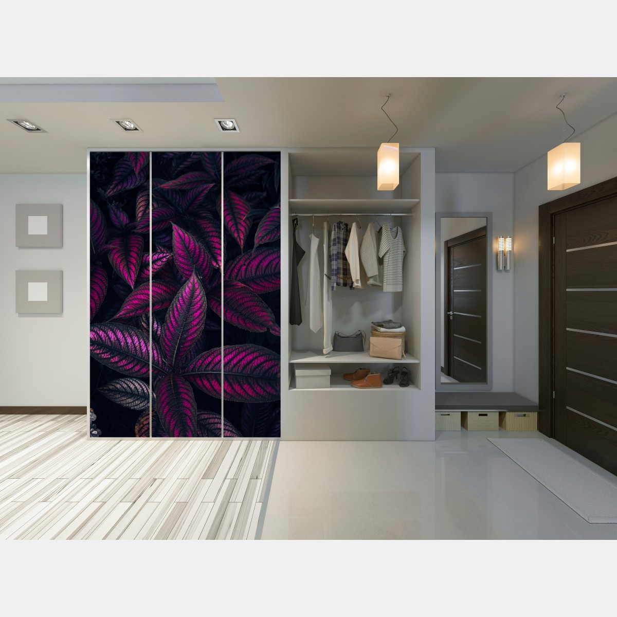 Naklejka na szafę intensywny fioletowy wzór liści – Wallissimo® Naklejka na szafę intensywny fioletowy wzór liści – Wallissimo®