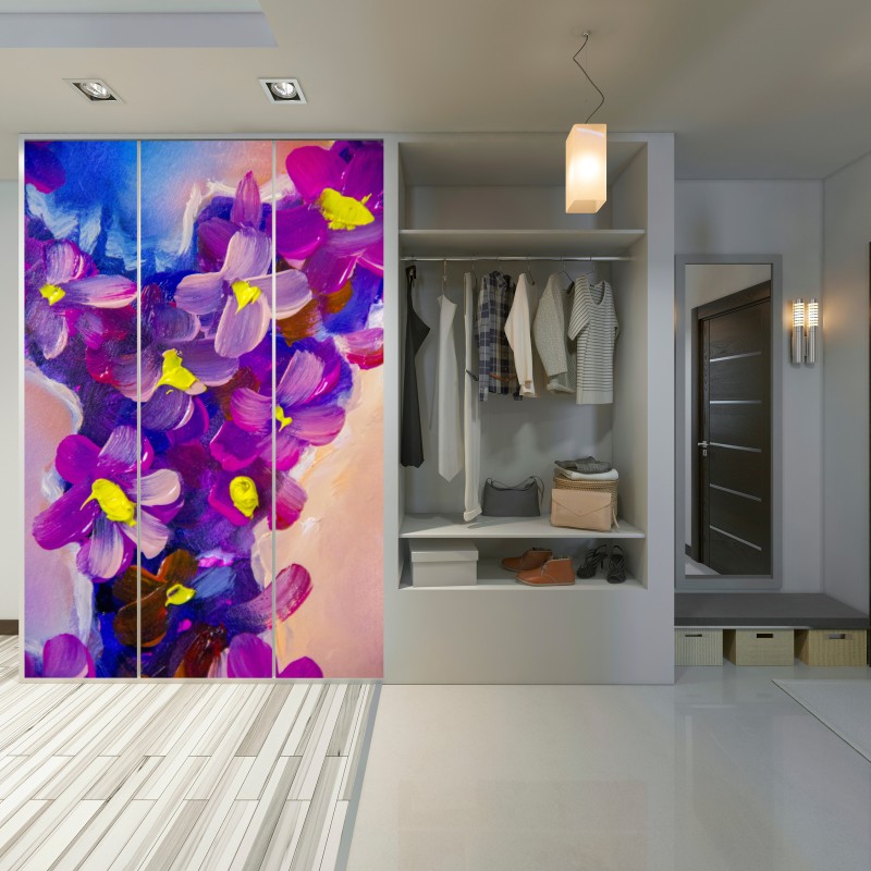 Naklejka na szafę wibrujący fioletowy bukiet kwiatów – Wallissimo® Naklejka na szafę wibrujący fioletowy bukiet kwiatów – Wallissimo®