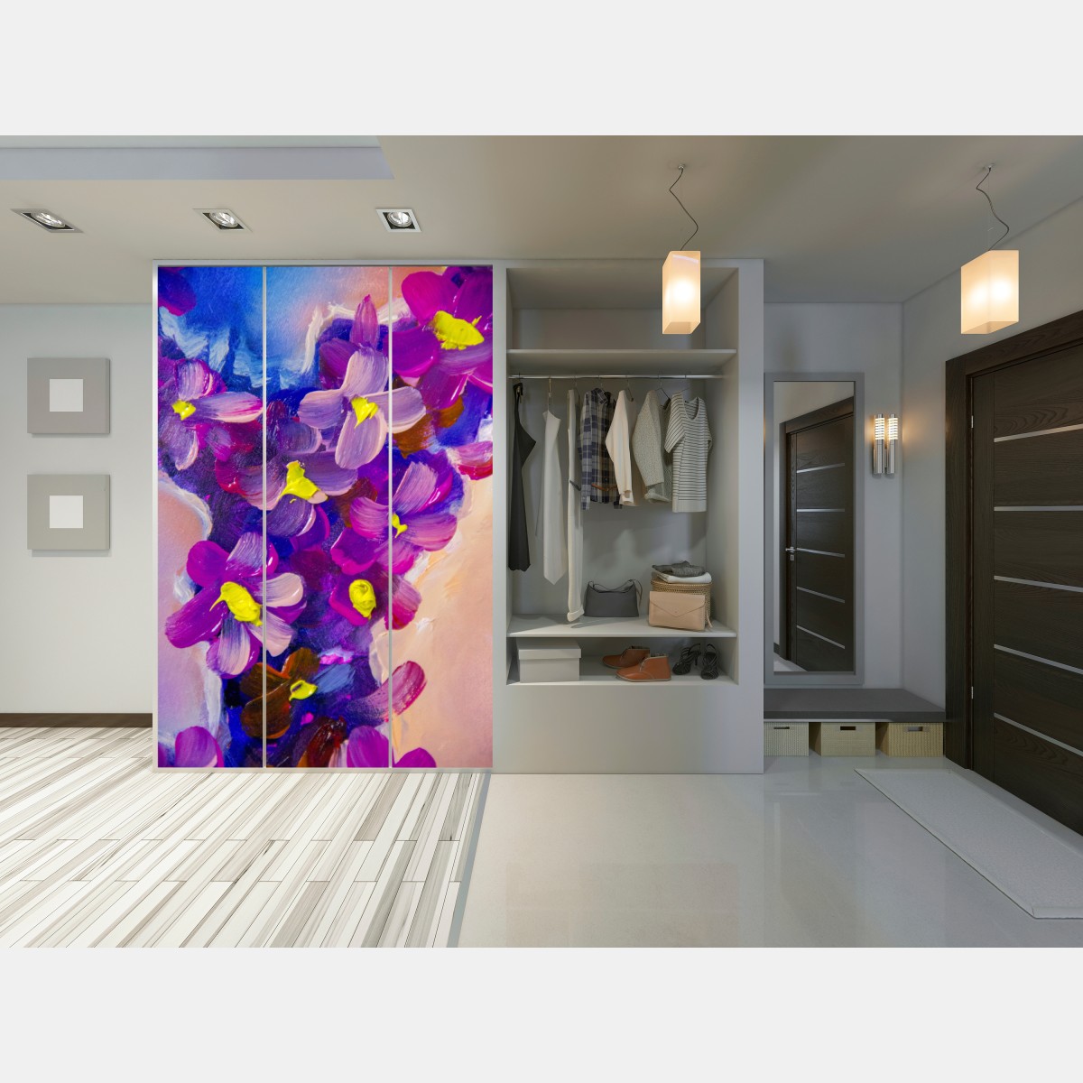 Naklejka na szafę wibrujący fioletowy bukiet kwiatów – Wallissimo® Naklejka na szafę wibrujący fioletowy bukiet kwiatów – Wallissimo®