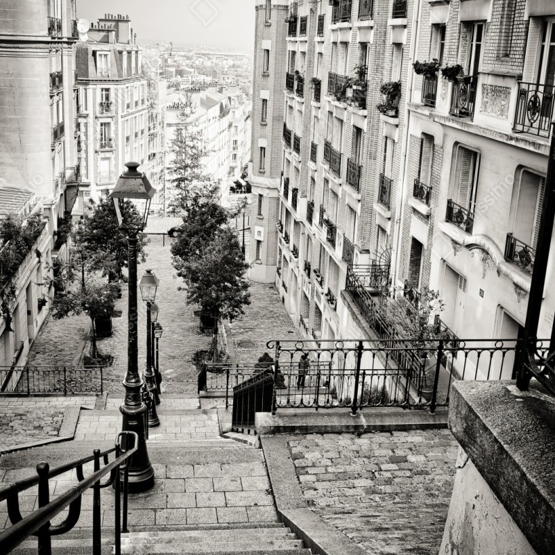 Naklejka na szafę paryskie schody w monochromie – Wallissimo® Naklejka na szafę paryskie schody w monochromie – Wallissimo®