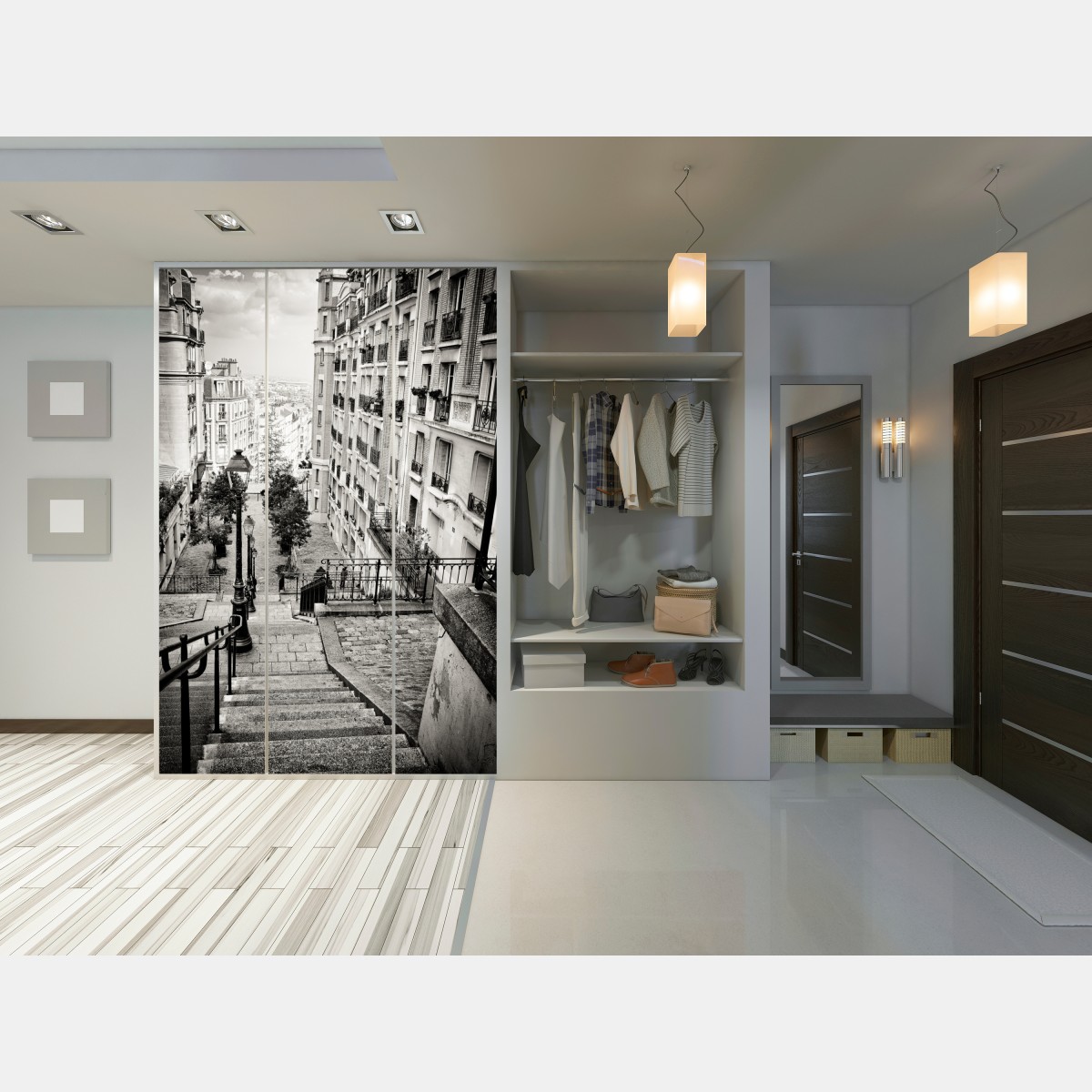 Naklejka na szafę paryskie schody w monochromie – Wallissimo® Naklejka na szafę paryskie schody w monochromie – Wallissimo®