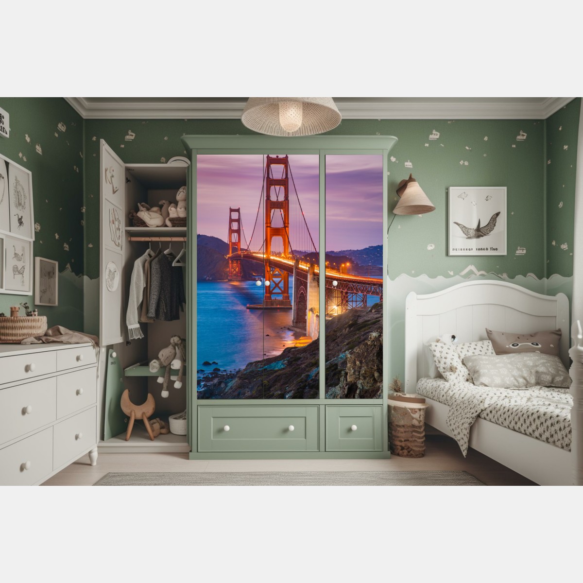 Naklejka na szafę most Golden Gate o zmierzchu, San Francisco – Wallissimo® Naklejka na szafę most Golden Gate o zmierzchu, San Francisco – Wallissimo®
