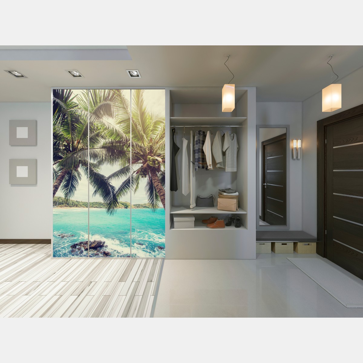 Naklejka na szafę tropikalne palmy kokosowe nad turkusowym morzem – Wallissimo® Naklejka na szafę tropikalne palmy kokosowe nad turkusowym morzem – Wallissimo®