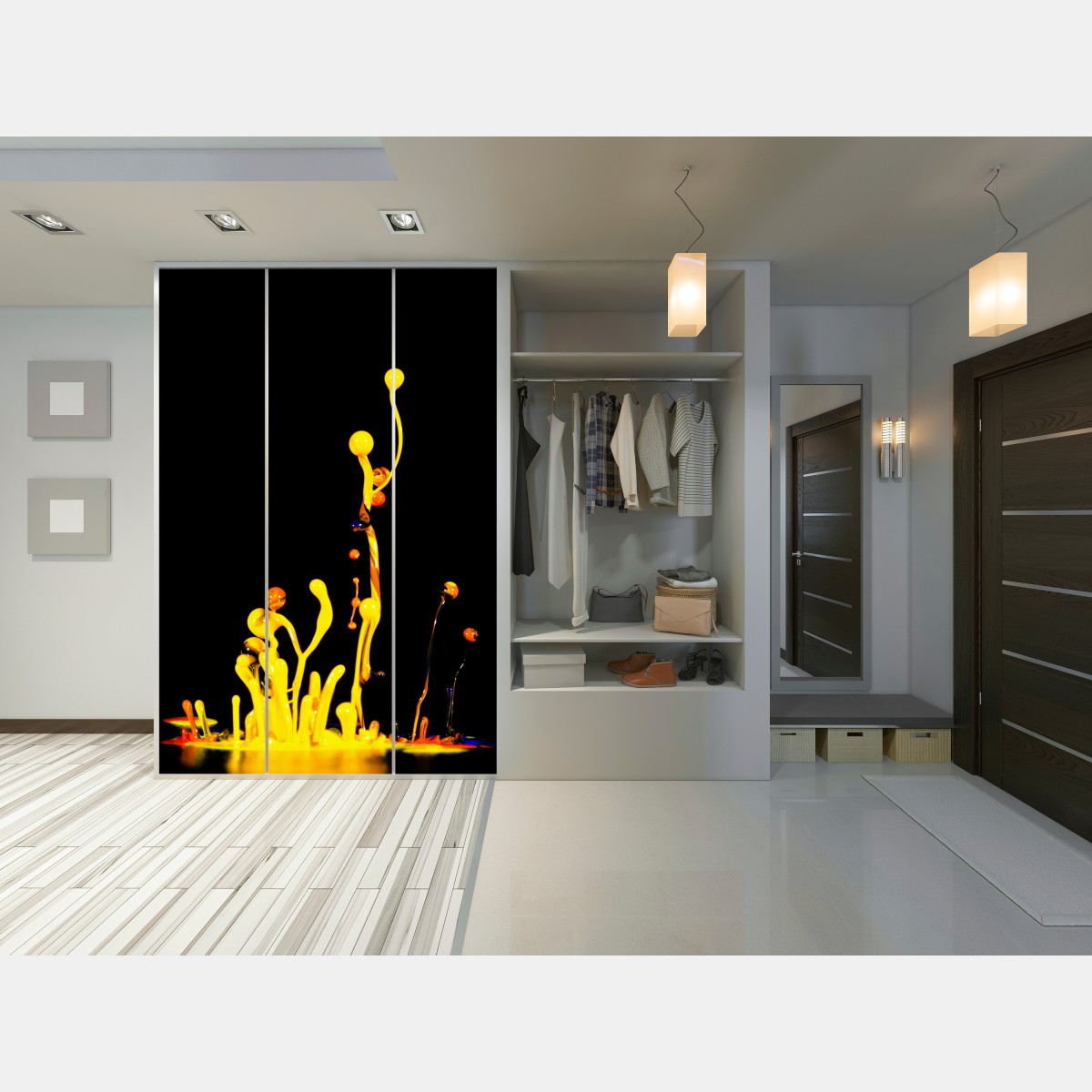 Naklejka na szafę intensywny żółty rozbryzg farby na czarnym tle – Wallissimo® Naklejka na szafę intensywny żółty rozbryzg farby na czarnym tle – Wallissimo®