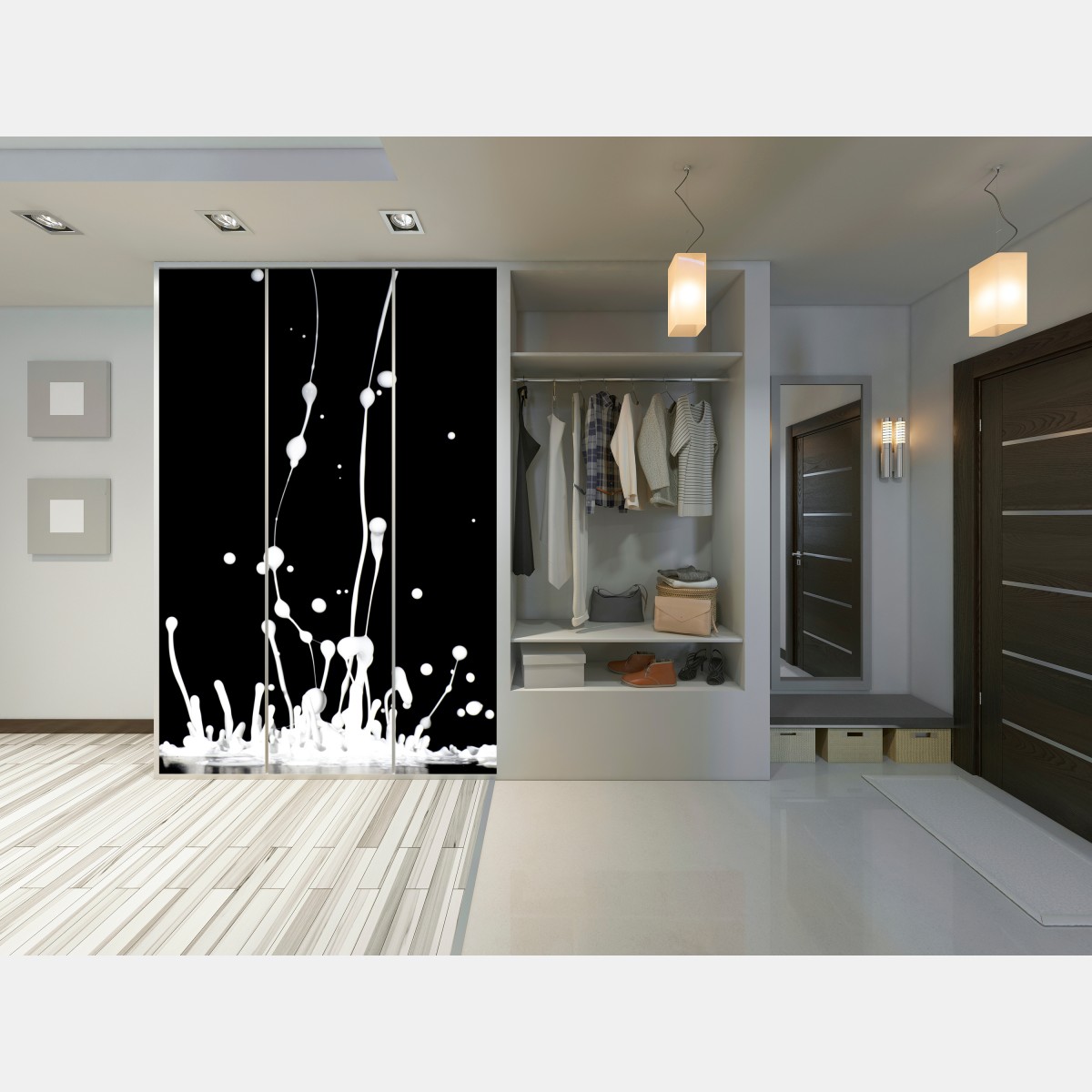 Naklejka na szafę biały rozprysk na czarnym tle – Wallissimo® Naklejka na szafę biały rozprysk na czarnym tle – Wallissimo®